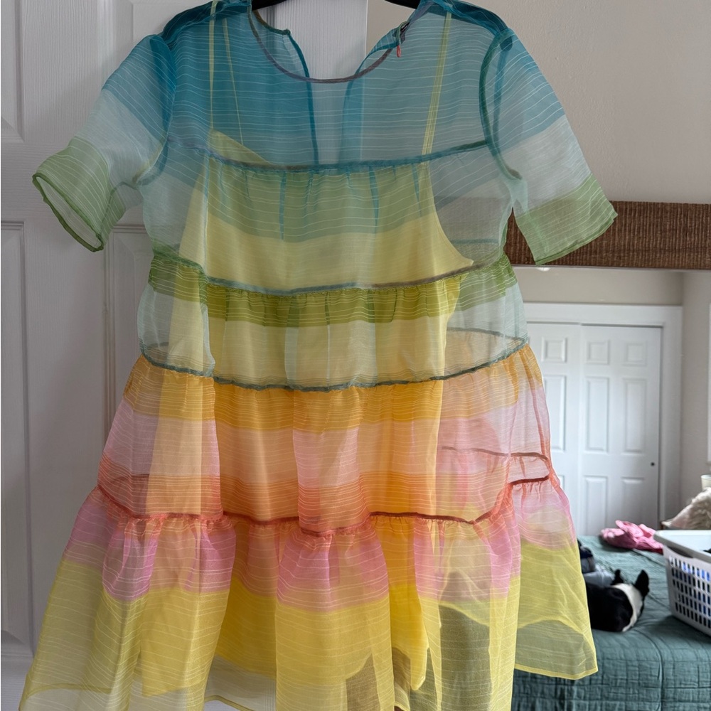 STAUD Mini Dress in Rainbow Chiffon Large